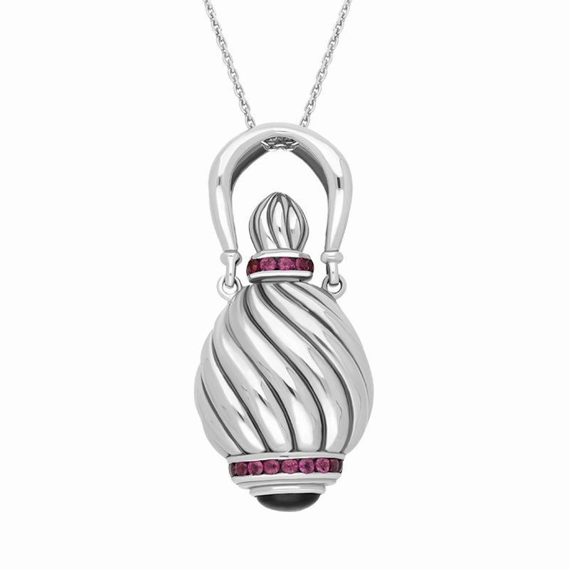 Sterling Silver Whitby Jet Rhodolite Garnet Perfume Bottle Necklace D