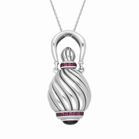 Sterling Silver Whitby Jet Rhodolite Garnet Perfume Bottle Necklace D