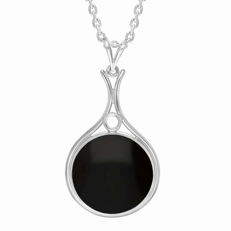 Sterling Silver Whitby Jet Round Open Frame Necklace D