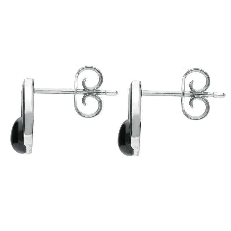 Sterling Silver Whitby Jet Round Open Triangle Stud Earrings