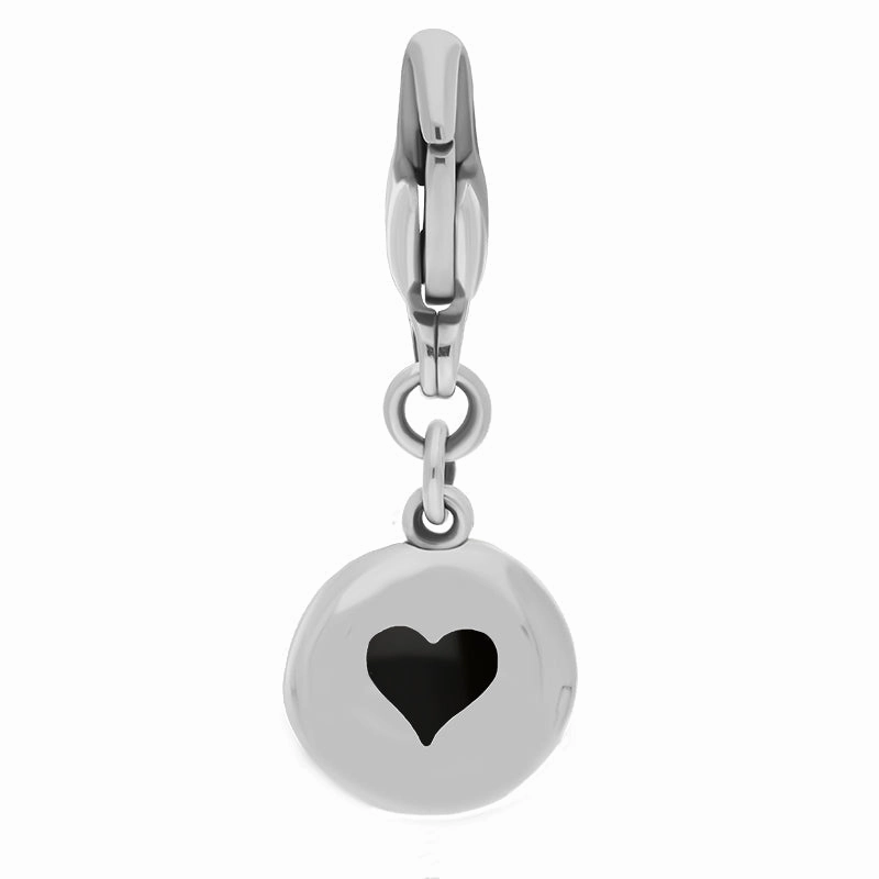 Sterling Silver Whitby Jet Round Shaped Heart Clip Charm