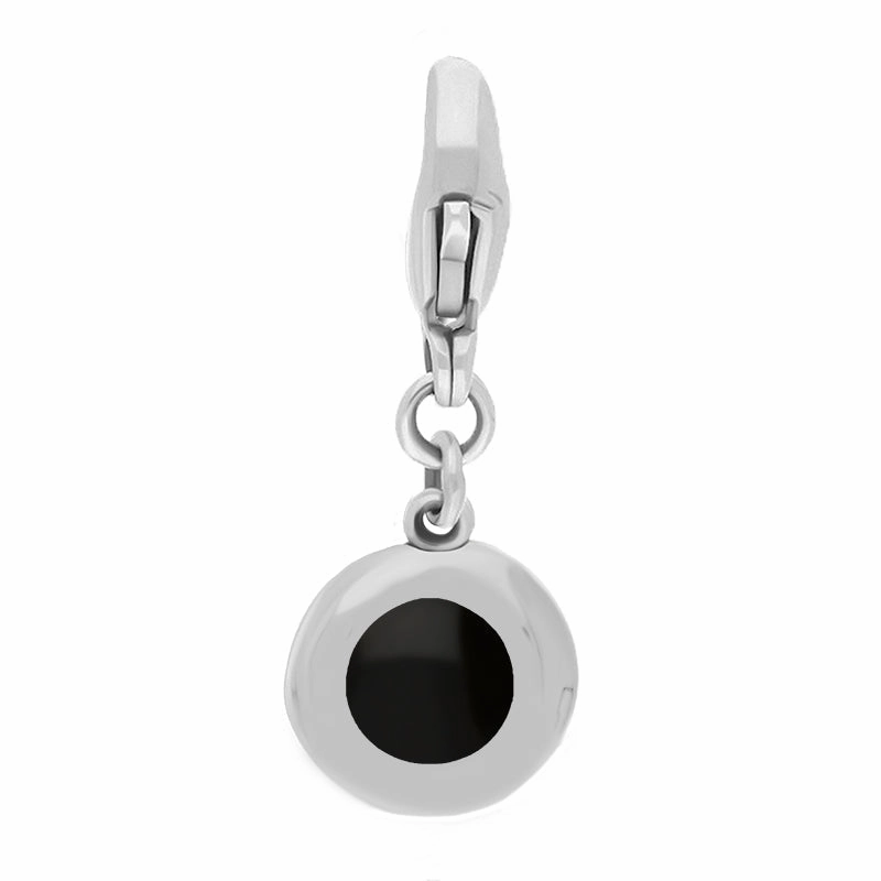Sterling Silver Whitby Jet Round Shaped Heart Clip Charm