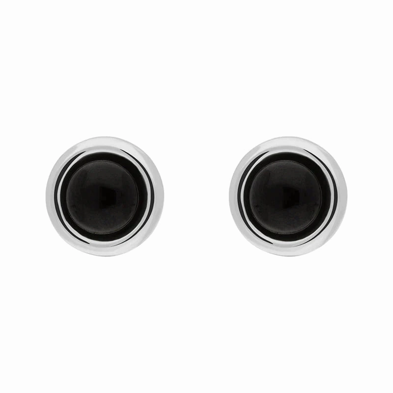 Sterling Silver Whitby Jet Round Stud Earrings