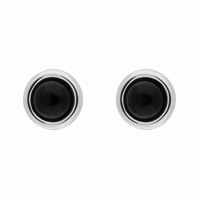 Sterling Silver Whitby Jet Round Stud Earrings