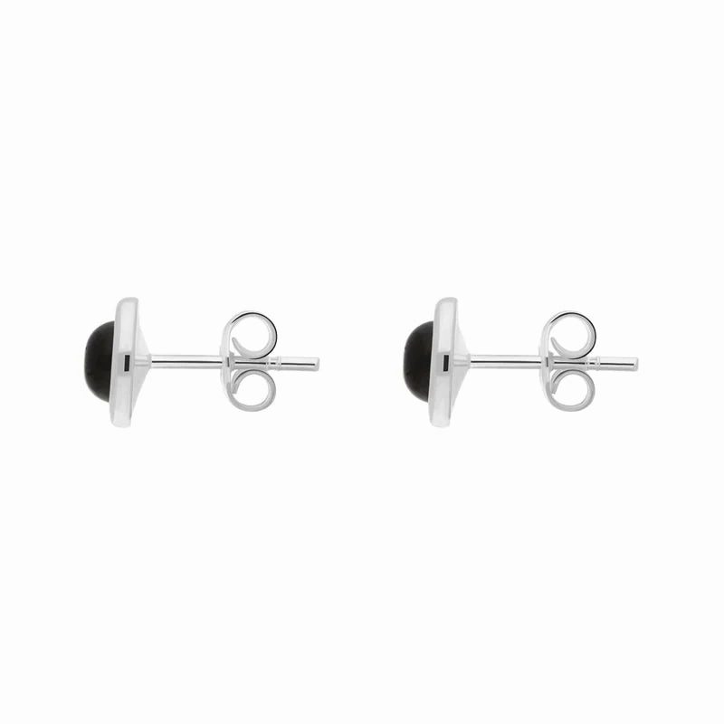 Sterling Silver Whitby Jet Round Stud Earrings