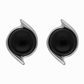 Sterling Silver Whitby Jet Round Swirl Edge Stud Earrings