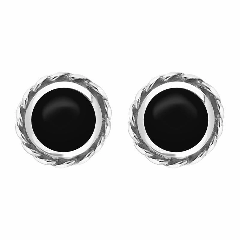 Sterling Silver Whitby Jet Round Twist Edge Stud Earrings
