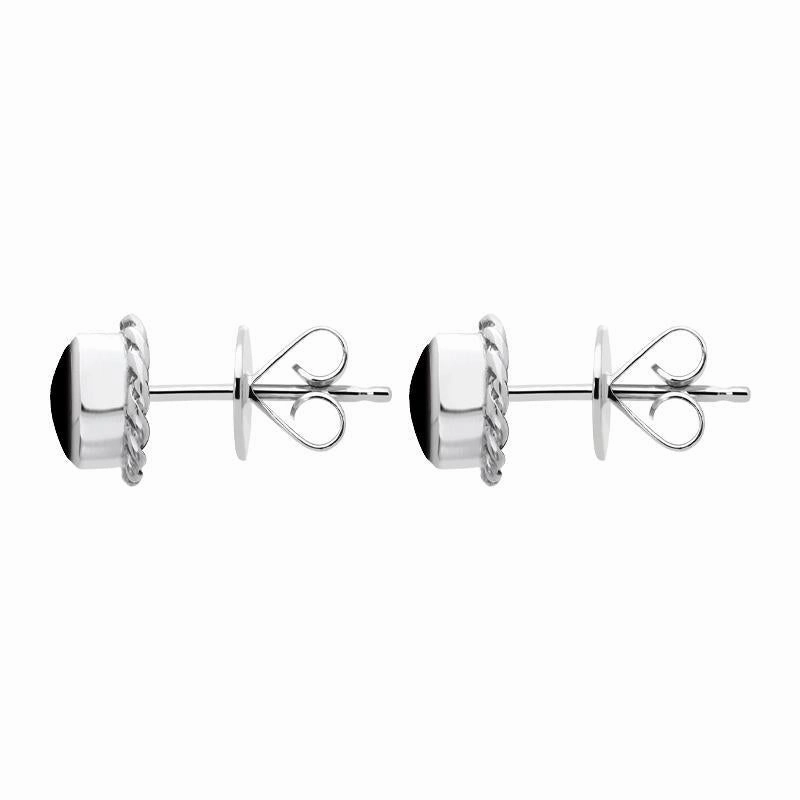 Sterling Silver Whitby Jet Round Twist Edge Stud Earrings