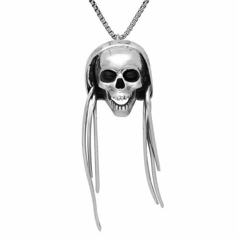 Sterling Silver Whitby Jet Skull Dreadlocks Necklace
