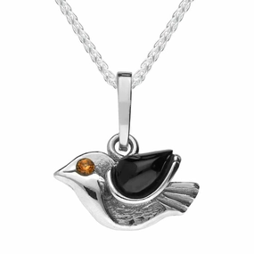 Sterling Silver Whitby Jet Small Bird Necklace