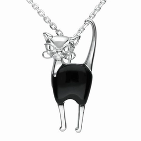 Sterling Silver Whitby Jet Small Cat Necklace