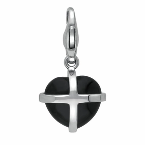 Sterling Silver Whitby Jet Small Cross Heart Charm