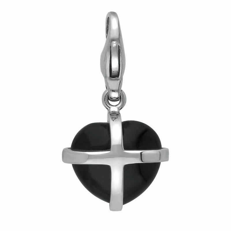Sterling Silver Whitby Jet Small Cross Heart Charm