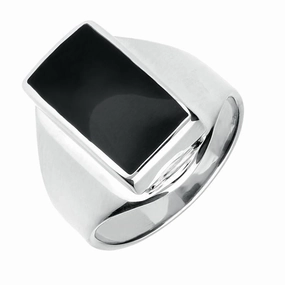 Sterling Silver Whitby Jet Small Oblong Ring