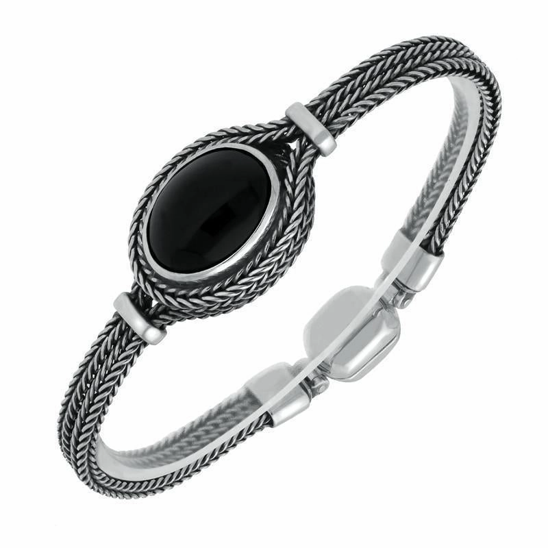 Sterling Silver Whitby Jet Small Oval Foxtail Bracelet D
