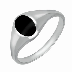 Sterling Silver Whitby Jet Small Oval Signet Ring