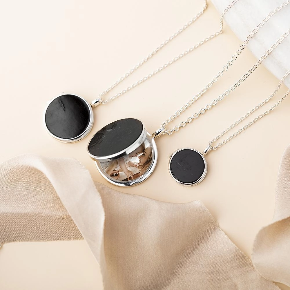 Sterling Silver Whitby Jet Small Round Locket