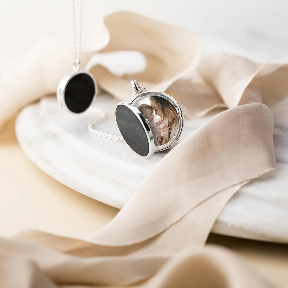 Sterling Silver Whitby Jet Small Round Locket