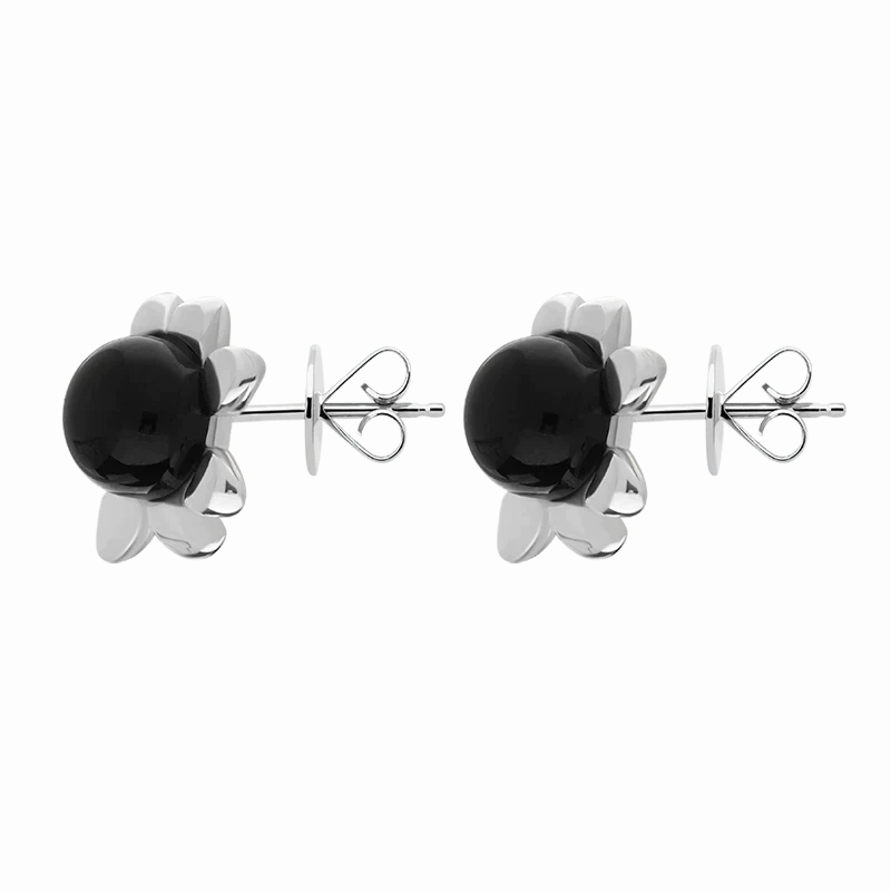 Sterling Silver Whitby Jet Small Round Petal Edge Stud Earrings