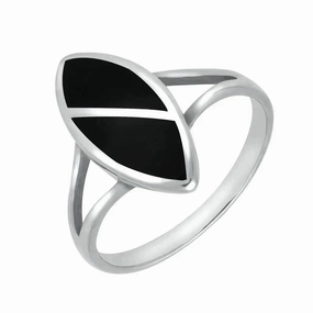 Sterling Silver Whitby Jet Split Stone Marquise Ring