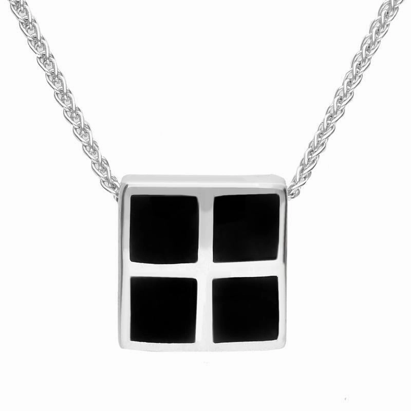 Sterling Silver Whitby Jet Square Four Stone Inlaid Necklace