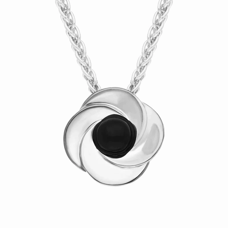 Sterling Silver Whitby Jet Stone Windmill Necklace
