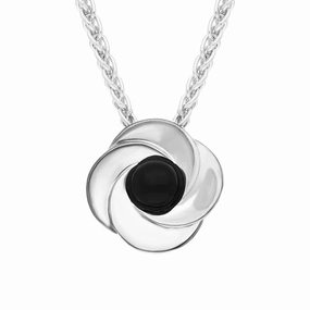 Sterling Silver Whitby Jet Stone Windmill Necklace