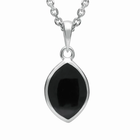 Sterling Silver Whitby Jet Tear Shape Necklace