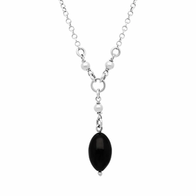 Sterling Silver Whitby Jet Torpedo Dropper Necklace D