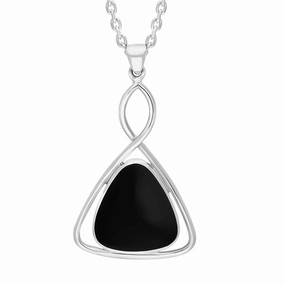 Sterling Silver Whitby Jet Triangle Open Frame Necklace D
