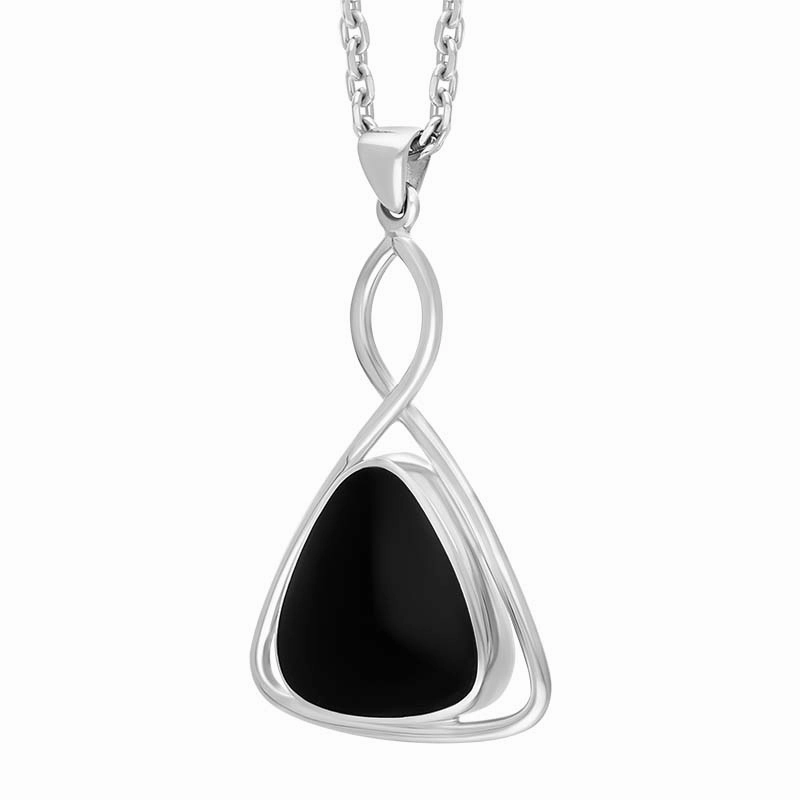 Sterling Silver Whitby Jet Triangle Open Frame Necklace D