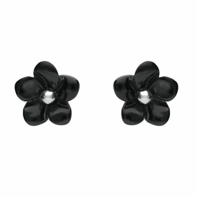 Sterling Silver Whitby Jet Tuberose 8mm Flower Stud Earrings