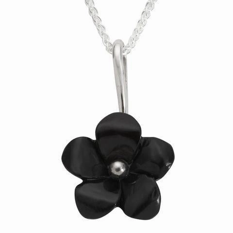 Sterling Silver Whitby Jet Tuberose Five Petal Flower Necklace