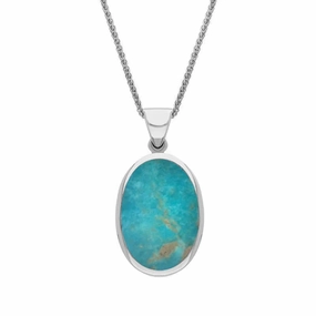 Sterling Silver Whitby Jet Turquoise Small Double Sided Fob Necklace