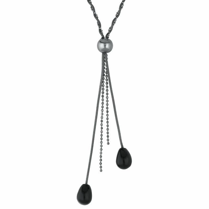 Sterling Silver Whitby Jet Two Pear Snake Twist Necklace D