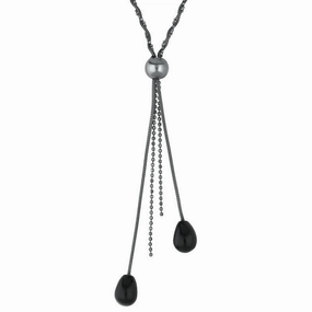 Sterling Silver Whitby Jet Two Pear Snake Twist Necklace D
