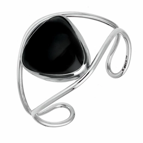 Sterling Silver Whitby Jet Unique Cuff Bangle