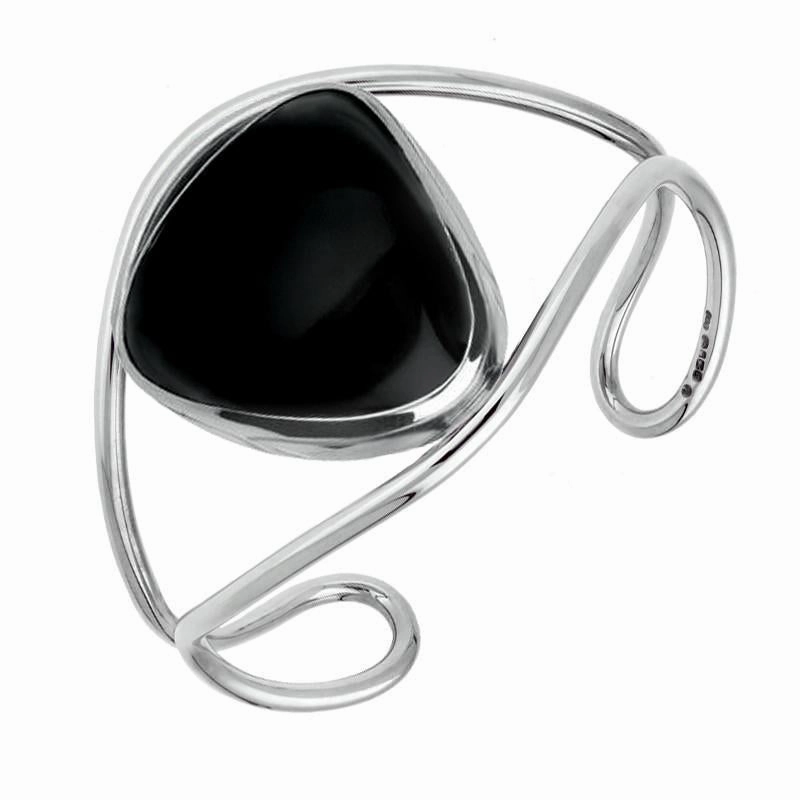 Sterling Silver Whitby Jet Unique Cuff Bangle