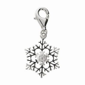 Sterling Silver White Cubic Zirconia Sparkly Snowflake Charm