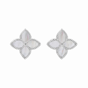 Sterling Silver White Mother of Pearl Eden Marquise Flower Stud Earrings
