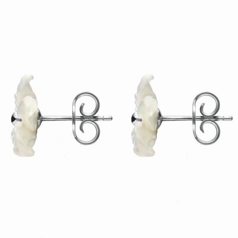 Sterling Silver White Mother of Pearl Large Tuberose 10mm Pansy Stud Earrings