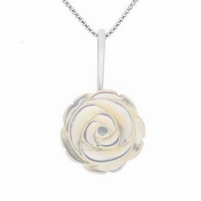Sterling Silver White Mother of Pearl Tuberose 18mm Rose Necklace
