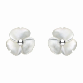 Sterling Silver White Mother of Pearl Tuberose 8mm Clover Stud Earrings