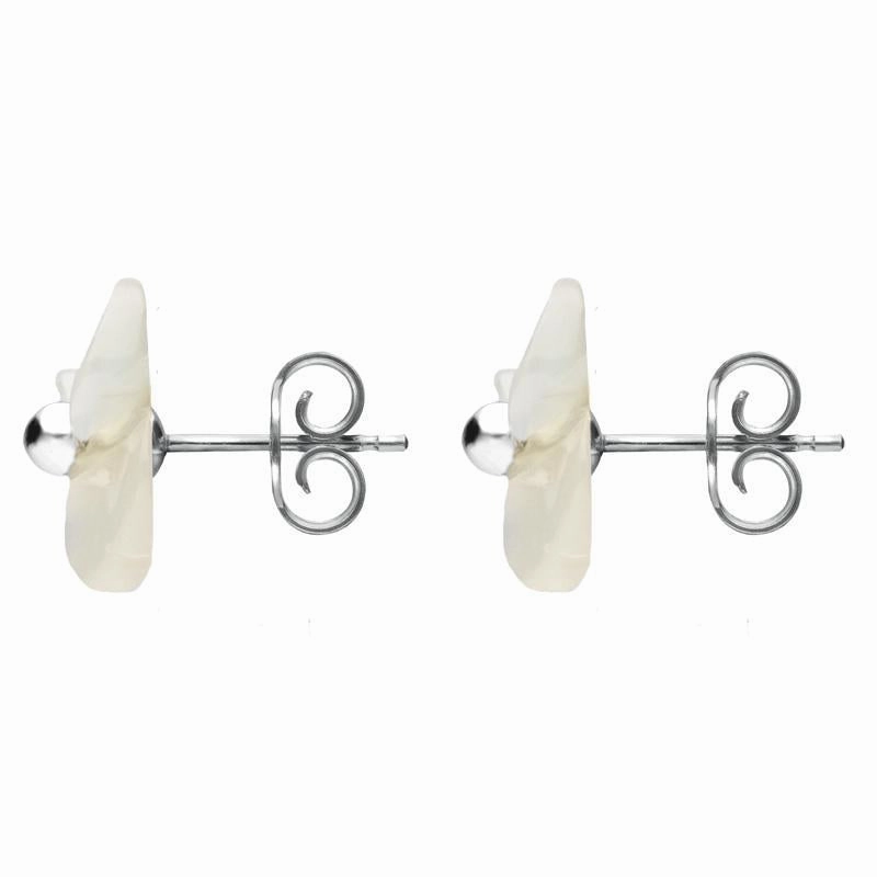 Sterling Silver White Mother of Pearl Tuberose 8mm Clover Stud Earrings