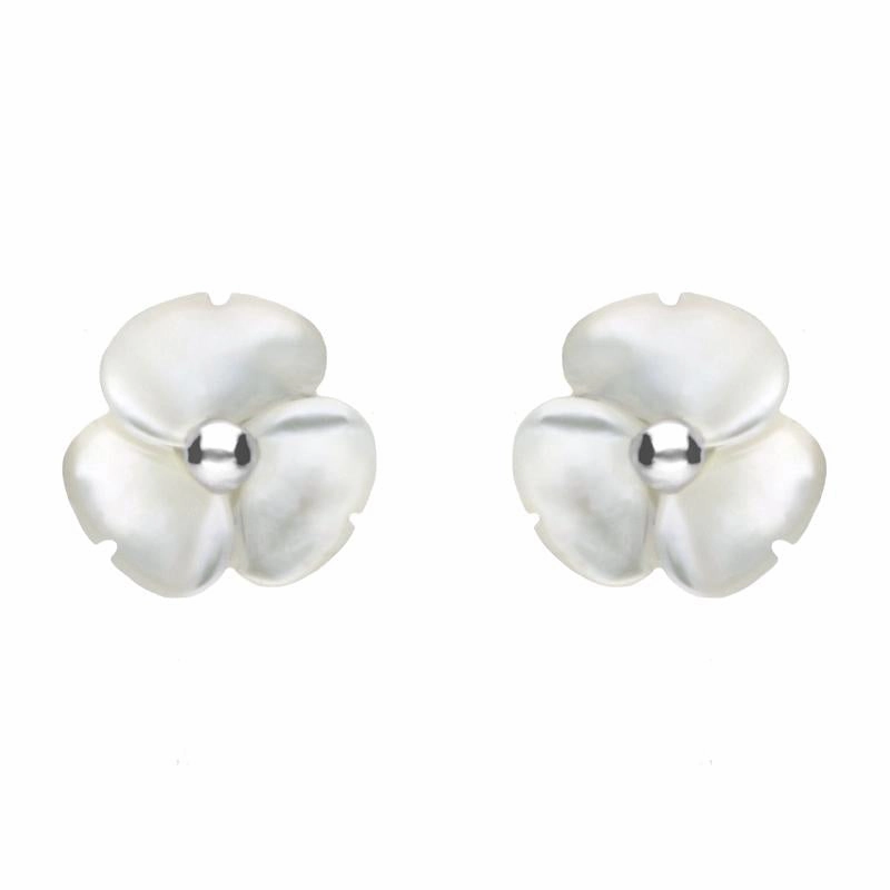 Sterling Silver White Mother of Pearl Tuberose 8mm Clover Stud Earrings