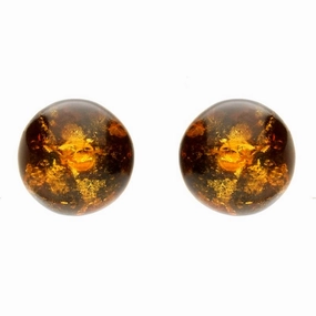 Sterling Silver Yellow Amber Round Ball Stud Earrings