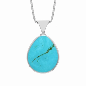Sterling Sterling Silver Whitby Jet Turquoise King's Coronation Hallmark Double Sided Pear-shaped Necklace D