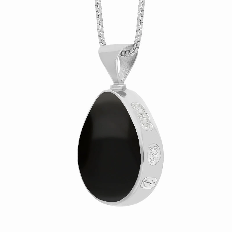Sterling Sterling Silver Whitby Jet Turquoise King's Coronation Hallmark Double Sided Pear-shaped Necklace D