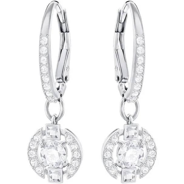 Swarovski Dance Rhodium White Crystal Sparkling Round Drop Earrings