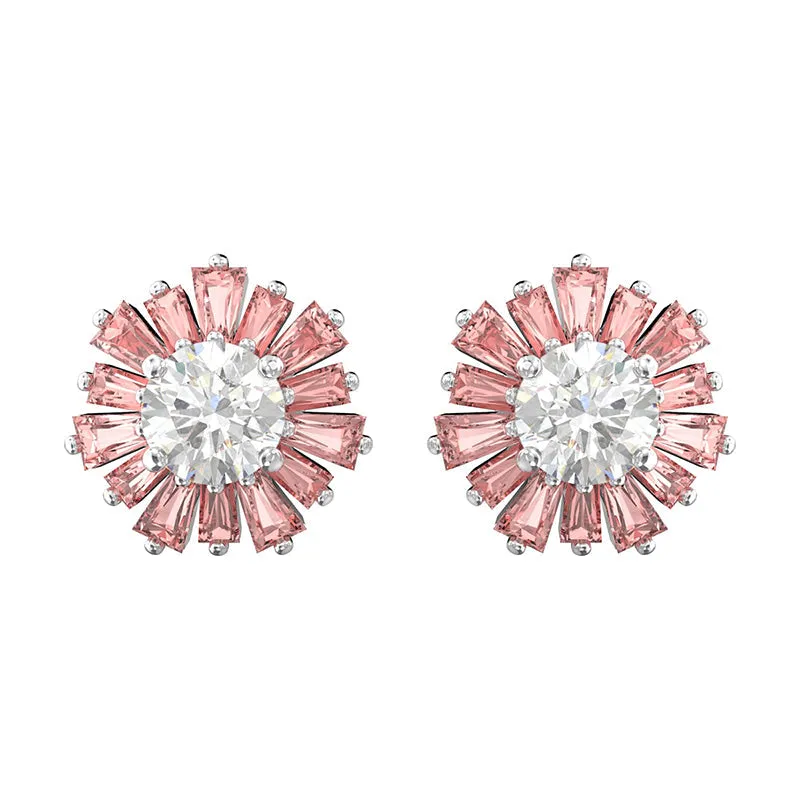 Swarovski Sunshine Rhodium Plated Pink Crystal Stud Earrings
